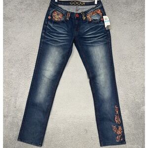 NOS Coogi Jeans Women Sz 9/10 Blue Denim Fade Red Stitch Embroider Pockets NWT